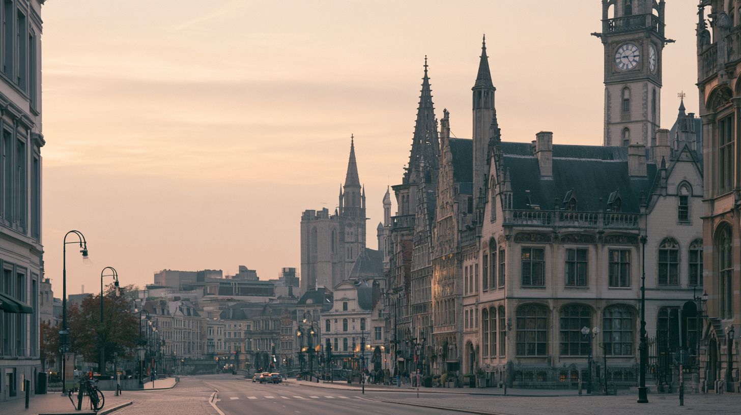 Torens in de binnenstad van Gent in het ochtendlicht